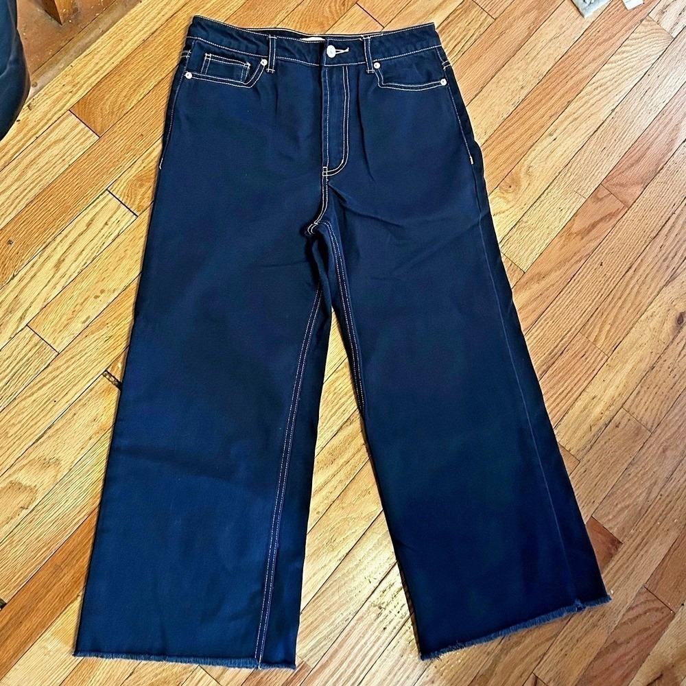 Forever 21 Jeans Women's 27x25 90's Fit Crop High Rise Wide Leg Raw Hem T25-2